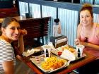 Friends enjoying fried shrimp at Billy Boy's Restaurant in Chicago Ridge