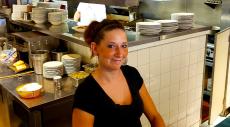 Friendly server at George's Family Restaurant in Oak Park