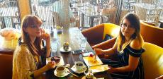 Sisters enjoying lunch at Papagalino Cafe & Pastry Shop in Niles